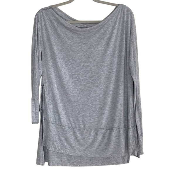 We The Free People Gray Luna Top Long Sleeve Wide Neck Split Sides Size XS? Sml? - Picture 1 of 11